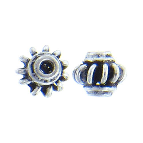 German Silver, 5.5mm Width by 6.2mm Length / Height, Textured Round Bali Bead. Quantity Per Pack: 39 Pieces.