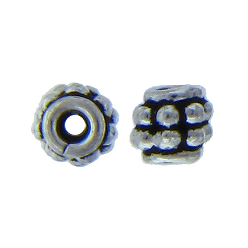 German Silver, 5.8mm Width by 6.2mm Length / Height, Textured Round Bali Bead. Quantity Per Pack: 35 Pieces.