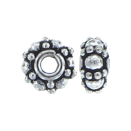 German Silver, 3.8mm Width by 7.1mm Length / Height, Beaded Textured Round Bali Bead. Quantity Per Pack: 14 Pieces.