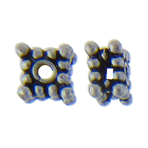 German Silver, 6.7mm Width by 6.5mm Length by 4.3mm Height, Textured Square Bali Bead. Quantity per pack: 48 Pieces.