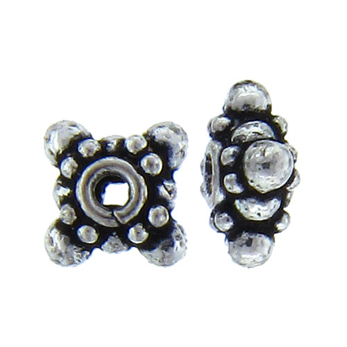 German Silver, 8.2mm Width by 8.2mm Length by 5.3mm Height, Textured Square Bali Bead. Quantity per pack: 44 Pieces.