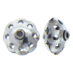 German Silver, 18.0mm Width by 18.0mm Length by 12.8mm Height, Textured Saucer Bali Bead. Quantity per pack: 16 Pieces.