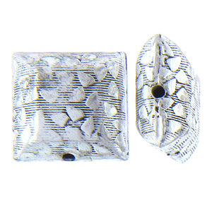 German Silver, 16.7mm Width by 8.4mm Length by 16.5mm Height, Stamped Square Bali Bead. Quantity per pack: 13 Pieces.