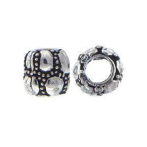 German Silver, 8.4mm Width by 8.4mm Length by 8.0mm Height, Textured Tube Bali Bead. Quantity per pack: 6 Pieces.