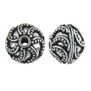 German Silver, 12.8mm Width by 12.6mm Length by 11.1mm Height, Textured Round Bali Bead. Quantity per pack: 18 Pieces.