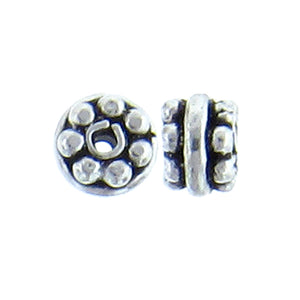 German Silver, 5.9mm Width by 5.9mm Length by 4.3mm Height, Textured Roundel Bali Bead. Quantity per pack: 49 Pieces.