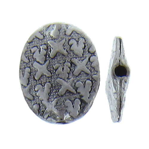 German Silver, 12.4mm Width by 3.0mm Length by 15.3mm Height, Stamped Oval Bali Bead. Quantity per pack: 14 Pieces.