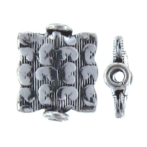 German Silver, 11.4mm Width by 3.8mm Length by 13.0mm Height, Stamped Fancy Square Bali Bead. Quantity per pack: 16 Pieces.