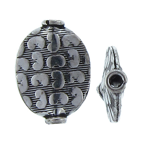 German Silver, 12.3mm Width by 3.8mm Length by 17.3mm Height, Stamped Oval Bali Bead. Quantity per pack: 12 Pieces.