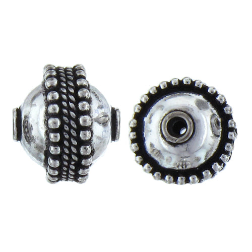 German Silver, 15.0mm Width by 14.8mm Length by 13.5mm Height, Textured Roundel Bali Bead. Quantity per pack: 16 Pieces.