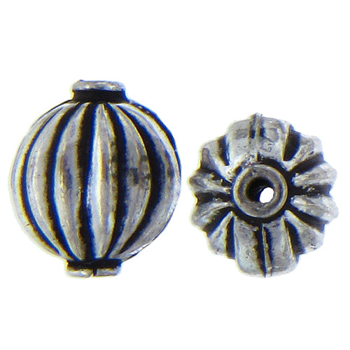 German Silver, 12.4mm Width by 10.4mm Length by 14.2mm Height, Corrugated Oval Bali Bead. Quantity per pack: 15 Pieces.