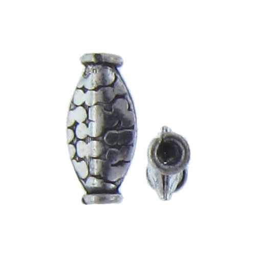 German Silver, 6.3mm Width by 3.7mm Length by 13.1mm Height, Stamped Oval Bali Bead. Quantity per pack: 16 Pieces.