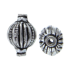 German Silver, 10.0mm Width by 8.3mm Length by 14.0mm Height, Corrugated Oval Bali Bead. Quantity per pack: 15 Pieces.