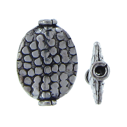 German Silver, 12.3mm Width by 3.8mm Length by 17.2mm Height, Textured Oval Bali Bead. Quantity per pack: 12 Pieces.