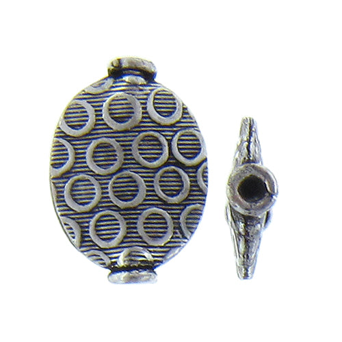 German Silver, 12.4mm Width by 3.9mm Length by 17.1mm Height, Stamped Oval Bali Bead. Quantity per pack: 12 Pieces.