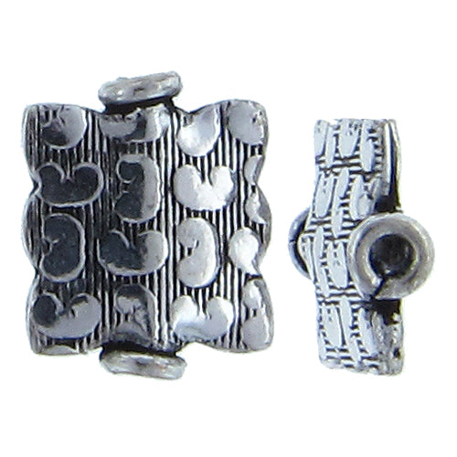 German Silver, 11.5mm Width by 3.8mm Length by 13.3mm Height, Stamped Fancy Square Bali Bead. Quantity per pack: 16 Pieces.