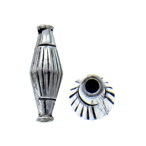 German Silver, 7.4mm Width by 7.3mm Length by 21.0mm Height, Corrugated Diamond Bali Bead. Quantity per pack: 10 Pieces.