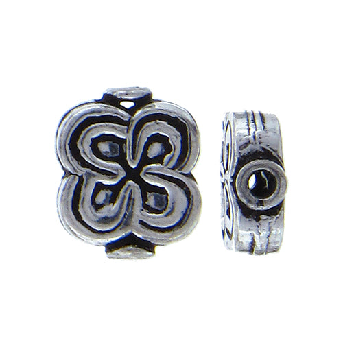 German Silver Oxidized, 11.3mm Width by 4.1mm Length by 13.4mm Height, Stamped Flower Bali Bead. Quantity per pack: 15 Pieces.