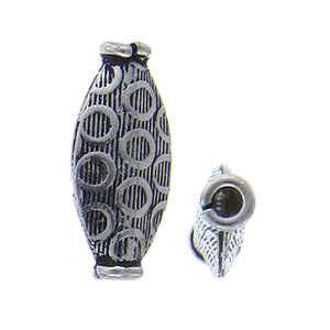 German Silver Oxidized, 7.6mm Width by 3.9mm Length by 17.1mm Height, Stamped Oval Bali Bead. Quantity per pack: 13 Pieces.