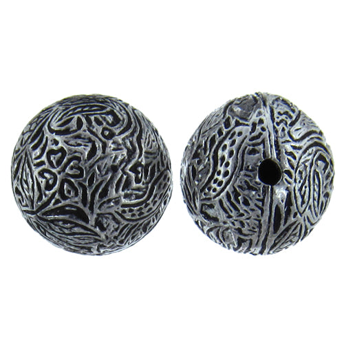 German Silver Oxidized, 20.6mm Width / Length / Height, Stamped Round Bali Bead. Quantity per pack: 5 Pieces.