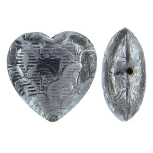 German Silver Oxidized, 22.0mm Width by 10.2mm Length by 22.0mm Height, Stamped Heart Bali Bead. Quantity per pack: 10 Pieces.