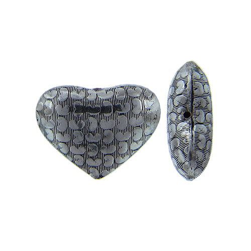 German Silver Oxidized, 14.2mm Width by 6.3mm Length by 13.8mm Height, Stamped Heart Bali Bead. Quantity per pack: 16 Pieces.