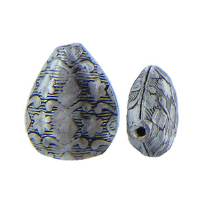 German Silver Oxidized, 12.1mm Width by 6.0mm Length by 15.6mm Height, Stamped Teardrop Bali Bead. Quantity per pack: 14 Pieces.