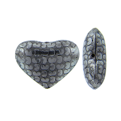 German Silver Oxidized, 25.6mm Width by 9.6mm Length by 19.4mm Height, Stamped Heart Bali Bead. Quantity per pack: 11 Pieces.