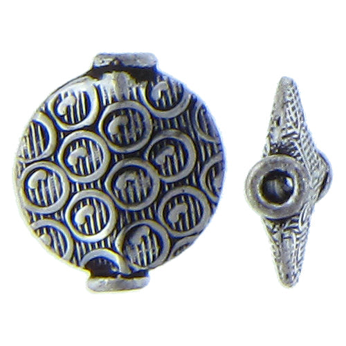 German Silver Oxidized, 11.8mm Width by 3.6mm Length by 13.6mm Height, Stamped Round Bali Bead. Quantity per pack: 15 Pieces.