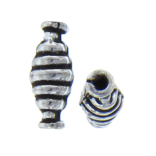 German Silver Oxidized, 5.9mm Width by 5.4mm Length by 14.8mm Height, Corrugated Oval Bali Bead. Quantity per pack: 14 Pieces.