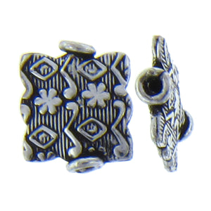 German Silver Oxidized, 11.3mm Width by 3.6mm Length by 13.4mm Height, Stamped Square Bali Bead. Quantity per pack: 16 Pieces.