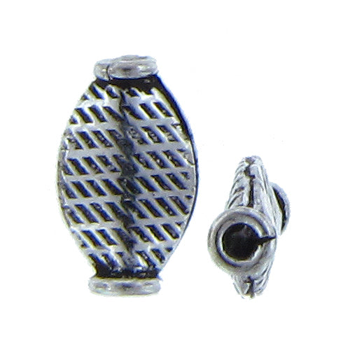 German Silver Oxidized, 8.0mm Width by 3.8mm Length by 14.2mm Height, Stamped Oval Bali Bead. Quantity per pack: 15 Pieces.