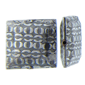 German Silver Oxidized, 20.3mm Width by 6.0mm Length by 20.5mm Height, Stamped Square Bali Bead. Quantity per pack: 10 Pieces.