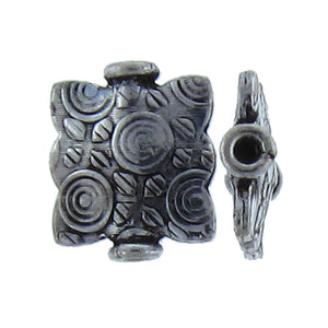 German Silver Oxidized, 11.4mm Width by 3.8mm Length by 13.2mm Height, Stamped Square Bali Bead. Quantity per pack: 16 Pieces.