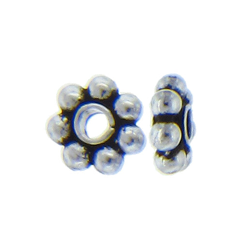 German Silver, 2.5mm Width by 7.6mm Length / Height, Textured Daisy Bali Bead. Quantity Per Pack: 66 Pieces.