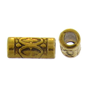Pewter Gold Plated, 6.0mm Width by 5.4mm Length by 13.5mm Height, Textured Tube Bead. Quantity per pack: 35 Pieces.