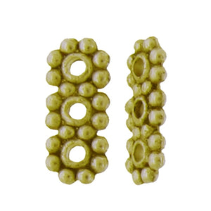 Pewter Gold Plated, 5.6mm Width by 12.7mm Height by 1.5mm Thickness, Triple Daisy Bead. Quantity per pack: 109 Pieces.