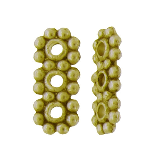 Pewter Gold Plated, 5.6mm Width by 12.7mm Height by 1.5mm Thickness, Triple Daisy Bead. Quantity per pack: 109 Pieces.