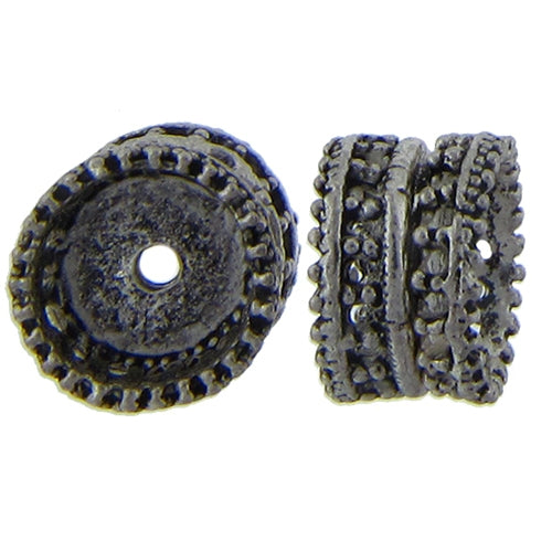 Pewter, 17.9mm Width by 17.9mm Length by 11.3mm Height, Textured Roundel Bead. Quantity per pack: 6 Pieces.