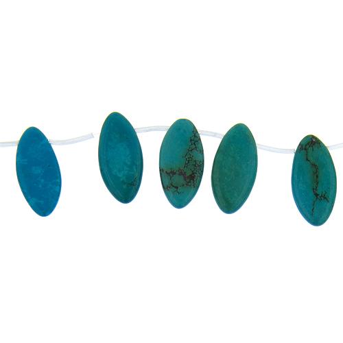 Turquoise, 14.8mm Width by 5.0mm Length by 29.8mm Height, Marquise Stone Bead. Quantity per pack: 18 Pieces.