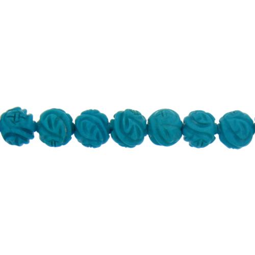 Stabilized Turquoise, 12.0mm Width by 12.0mm Length by 11.5mm Height, Engraved Round Stone Bead. Quantity per pack: 36 Pieces.