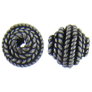 Sterling Silver Oxidized, 10.4mm Width by 10.5mm Length by 10.1mm Height, Twisted Round Bali Bead. Quantity per pack: 5 Pieces.