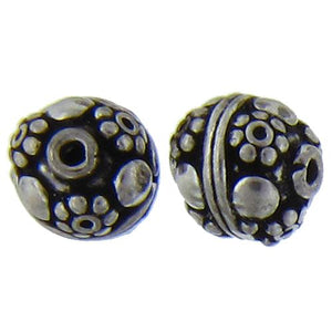 Sterling Silver Oxidized, 10.0mm Width by 10.0mm Length by 10.3mm Height, Fancy Round Bali Bead. Quantity per pack: 4 Pieces.