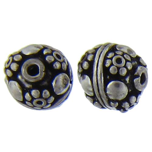 Sterling Silver Oxidized, 10.0mm Width by 10.0mm Length by 10.3mm Height, Fancy Round Bali Bead. Quantity per pack: 4 Pieces.