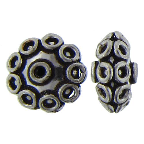 Sterling Silver Oxidized, 15.2mm Width by 15.4mm Length by 8.2mm Height, Fancy Saucer Bali Bead. Quantity per pack: 2 Pieces.