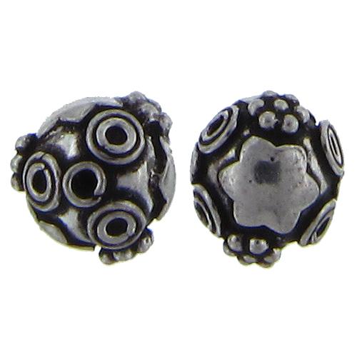 Sterling Silver Oxidized, 11.3mm Width by 11.1mm Length by 10.3mm Height, Fancy Round Bali Bead. Quantity per pack: 3 Pieces.