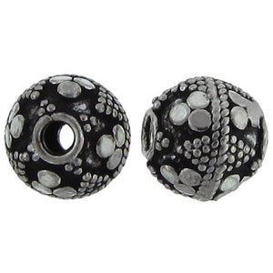 Sterling Silver Oxidized, 11.8mm Width by 12.0mm Length by 11.3mm Height, Fancy Round Bali Bead. Quantity per pack: 3 Pieces.