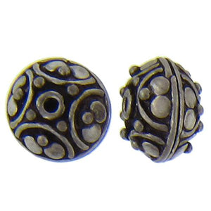 Sterling Silver Oxidized, 11.5mm Width by 11.5mm Length by 8.5mm Height, Fancy Saucer Bali Bead. Quantity per pack: 3 Pieces.