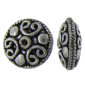 Sterling Silver Oxidized, 14.1mm Width by 14.2mm Length by 6.5mm Height, Fancy Saucer Bali Bead. Quantity per pack: 2 Pieces.