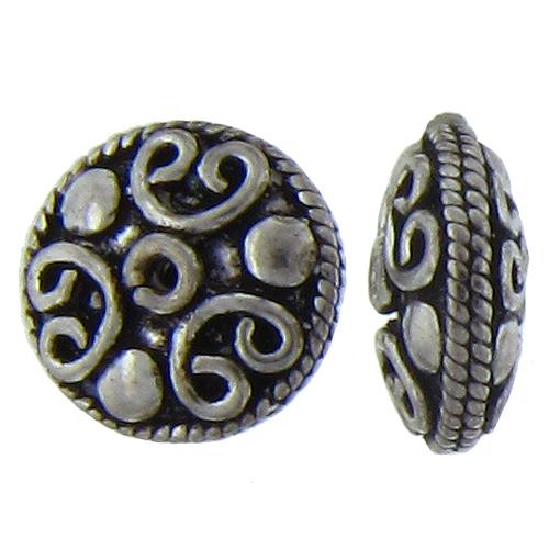 Sterling Silver Oxidized, 14.1mm Width by 14.2mm Length by 6.5mm Height, Fancy Saucer Bali Bead. Quantity per pack: 2 Pieces.